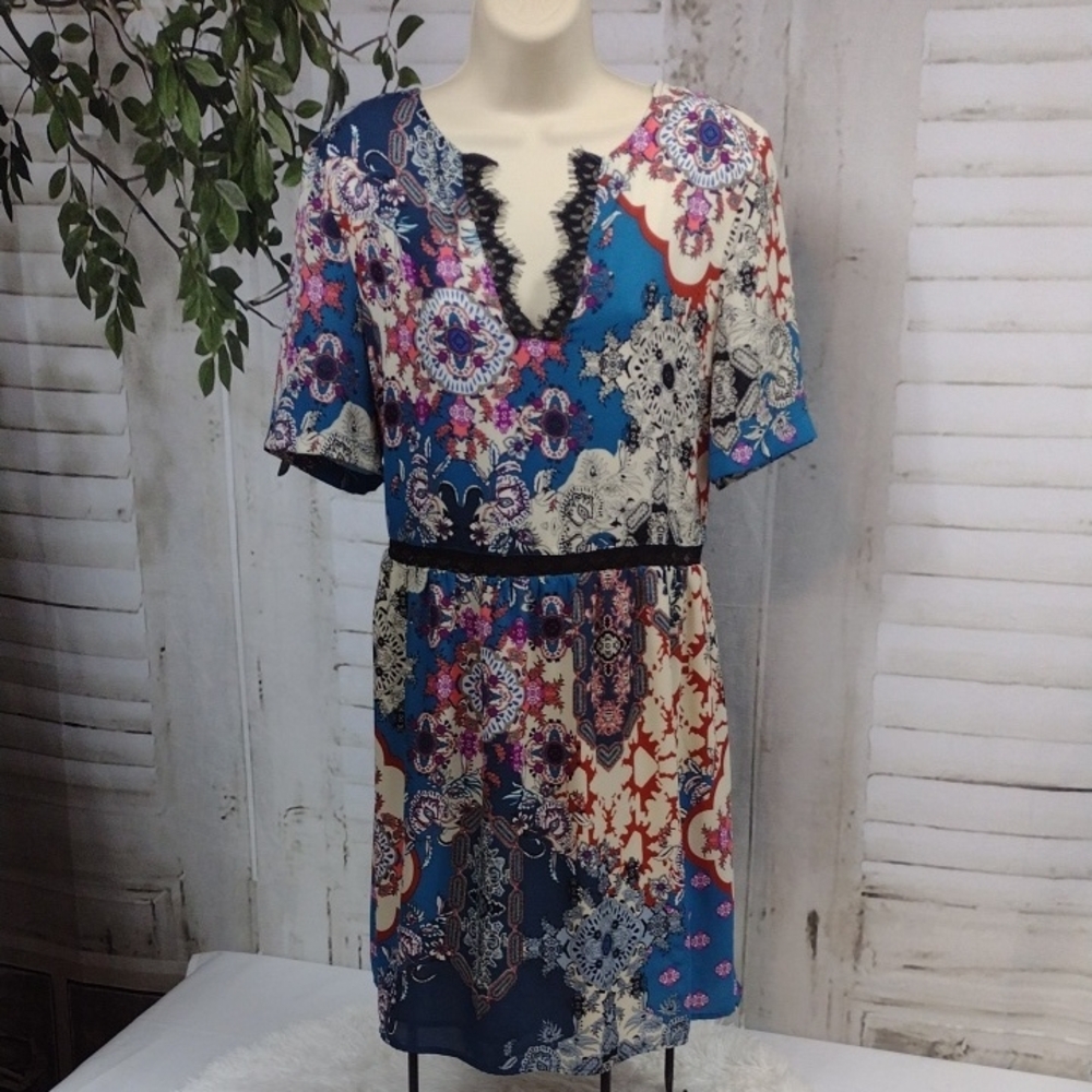 Charles Henry Blue and Pink Patterned Mini Dress Size M